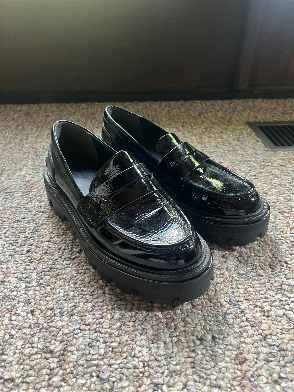Rag and Bone Black Patent Leather Lug-Sole Penny Loafers -